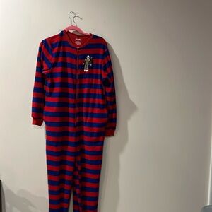 Nick & Nora Sleepwear Pajamas One Piece Monkey Size Small With Feet Red/Blue